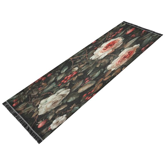 Runner Rug Classical White Blossom Pattern Style Pattern 72x23.5 indoor Washable Runner Rug