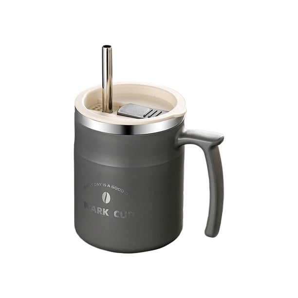 Yhmxh Utensilios de cocina Taza de acero inoxidable con tapa y asa - Taza térmica reutilizable de doble capa de 480 ml para el hogar, la oficina y viajes. Tazas de café y desayuno.