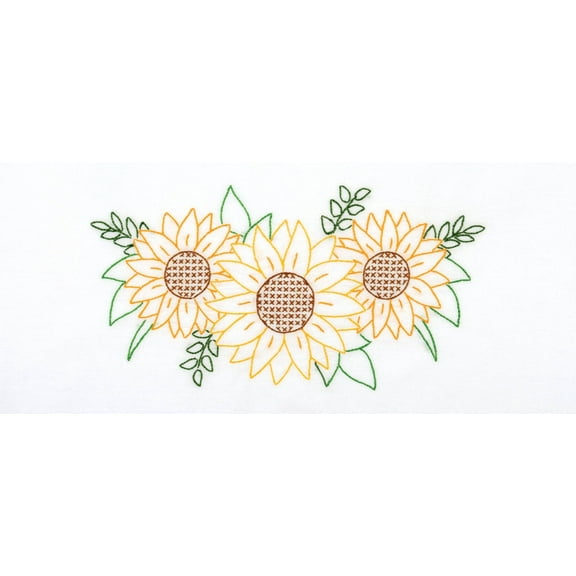 Jack Dempsey Stamped Pillowcases W/White Lace Edge 2/Pkg-Golden Sunflowers