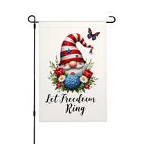 AMHNF Let Freedom Ring Patriotic Gnome Linen Garden Flag 12x18 inch, Memorial Day Independence Day Yard Flag for Spring Summer Home Outdoor Garden Decoration