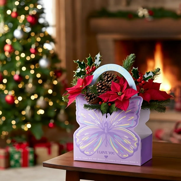 Caja de regalo en forma de mariposa con asa • Cartuón rosa o morado • 11,9" x 8,5" x 4,5" • Para ramos, pasteles y joyería
