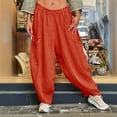 thumbnail image 2 of TRUBKH Cotton Linen Pants Baggy Tapered Pants Women Drop Crotch Harem Pants Gaucho Pant Elastic Ankle Pants Women Resort Wear for Women 2026 Balloon Pants Paperbag Pant Pull On Pants Orange 5XL, 2 of 6