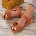 thumbnail image 5 of CYMMPU Women's Floral Decor Open Toe Wedge Sandals, Adjustable Hook and Loop Ankle Strap Summer Outdoor Walking Shoes Brown 36, 5 of 9