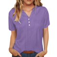 thumbnail image 3 of Purple Womens Summer Tops Cotton Linen Shirts For Women Summer Button Down Tops Short Sleeve Casual Blouses Oversized Tshirts 2025 Shirts for Women, 3 of 6