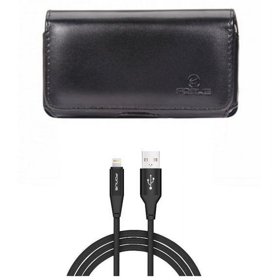 Leather Case Belt Clip w Charger Cord 10ft USB Cable for iPhone XS Max - Swivel Holster Loops Cover Pouch and Power Wire Braided Long Sync