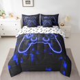 thumbnail image 2 of 7 Piece Boys Gaming Bed in a Bag Gamer Bed Set, Blue Geometry Honeycomb Print Bedding Set With Comforter Gamepad Controller Decor Fitted Sheet Modern Abstract Plaid Cushiom Covers, 2 of 5