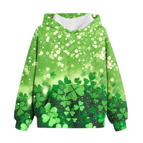 HAiming St Patricks Day Hoodies for Boys Girls Shamrock Graphic Pullover Tops Long Sleeve Hooded Sweatshirts Outfits Clothes