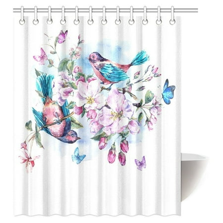 Mypop Watercolor Shower Curtain Vintage Garden Pink Flowers