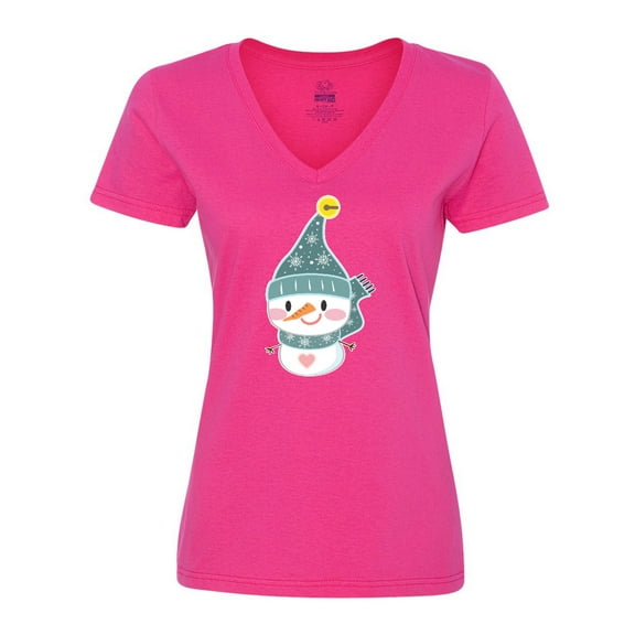 Inktastic Cute Christmas Snowman in Blue Hat and Scarf Women's V-Neck T-Shirt