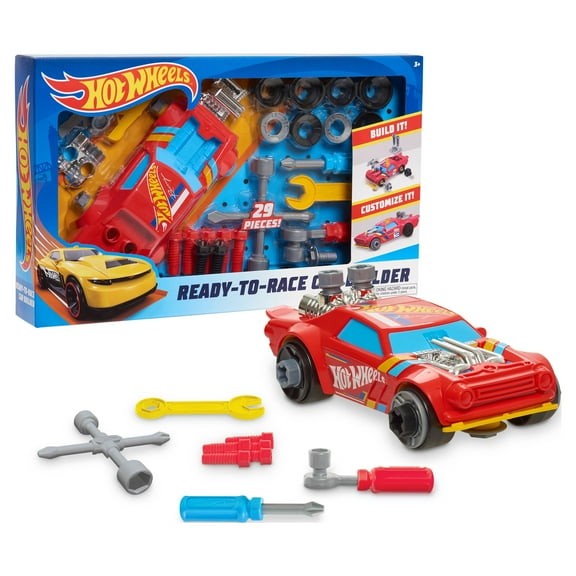 Hot Wheels Ready to Race Car Builder, 29 Pieces for Kids to Customize Their Own Toy Car, Red Kids Car,  Kids Toys for Ages 3 Up, Gifts and Presents