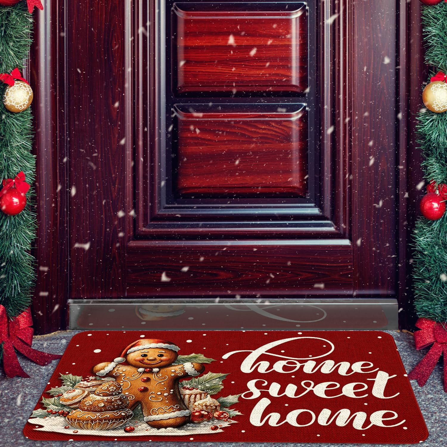 Christmas Door Mat 17x29 Inch Home Sweet Home Doormat Decorative Outdoor Winter Christmas Gingerbread Decoration Indoor Outdoor Entrance Floor mat, Non Slip Welcome Party Decor