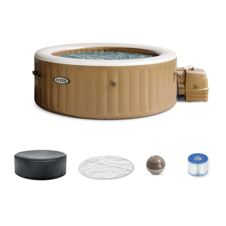 Open Box Intex 4 Person Bubble Massage Inflatable Hot Tub Spa Set, Sahara Tan
