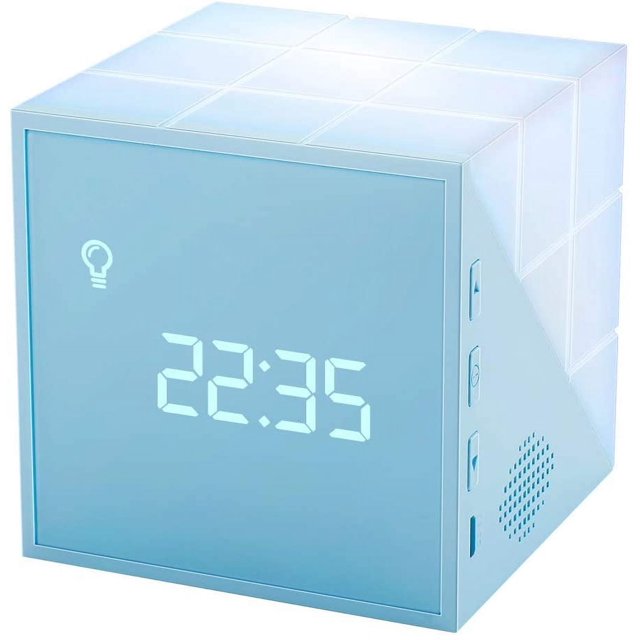 Despertador con luz para niños Creative Cube Wake Up Despertador para niños con lámpara de noche de colores, función de repetición, luz nocturna controlada por tiempo, regalo para el día