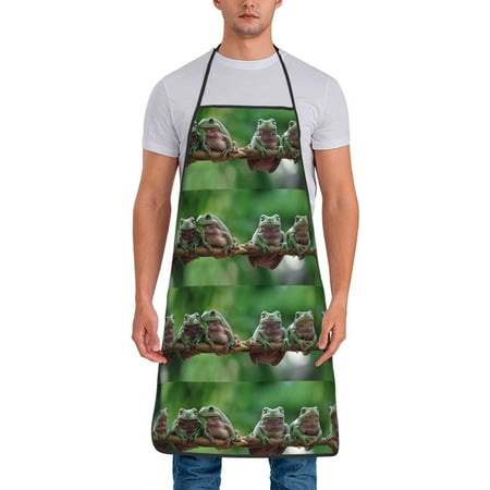 

Jgfou Australian White Tree Frog Sitting on Branch Print Anti-fouling Apron for Men Women Waterproof Oil-Proof Kitchen Apron with Adjustable Straps Pocket and No-Pill No-Fade Fabric