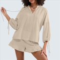 thumbnail image 4 of Conjunto de Dos Piezas para Mujer: Top de Larga con Lazo y Bóxer con Volantes Conjunto Informal A Juego Caqui L, 4 of 9