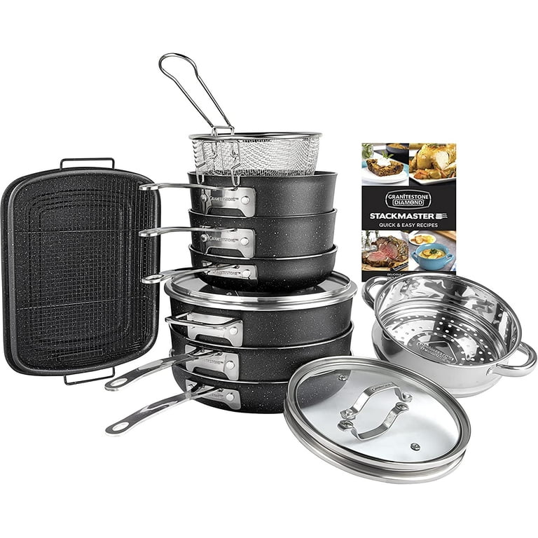 Granitestone Original Stackmaster 15 Piece Nonstick Cookware Set, Scratch  Resistant Kitchenware, Pots and Pans, Induction-compatible, Dishwasher and  Oven Safe, PFOA-Free As Seen On TV 