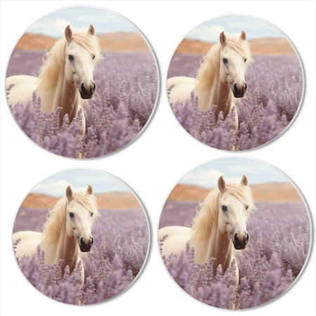 

BaHomeck Electric Stove Burner Covers Set of 4 Round Metal Gas Stove Burner Covers 8 Inch and 10 Inch Kitchen Decor White Horse In The Middle Of Lavender Field