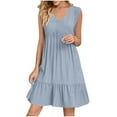 thumbnail image 1 of Kyusrd Robes d'Été Sans Manches pour Femmes 2025 Robe Chemise Mini Col en V Décontractée Taille Haute Plissée Boho à Volants Ligne A Robes d'Été, 1 of 7