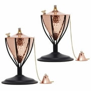 Legends Direct Set of 2, Amsterdam Premium Metal Tabletop Outdoor Torches for Patio, Lawn and Garden - Tiki Style Metal Torch /w Snuffer, Fiberglass Wick & Large 32oz Oil Lamp (Hammered Copper)