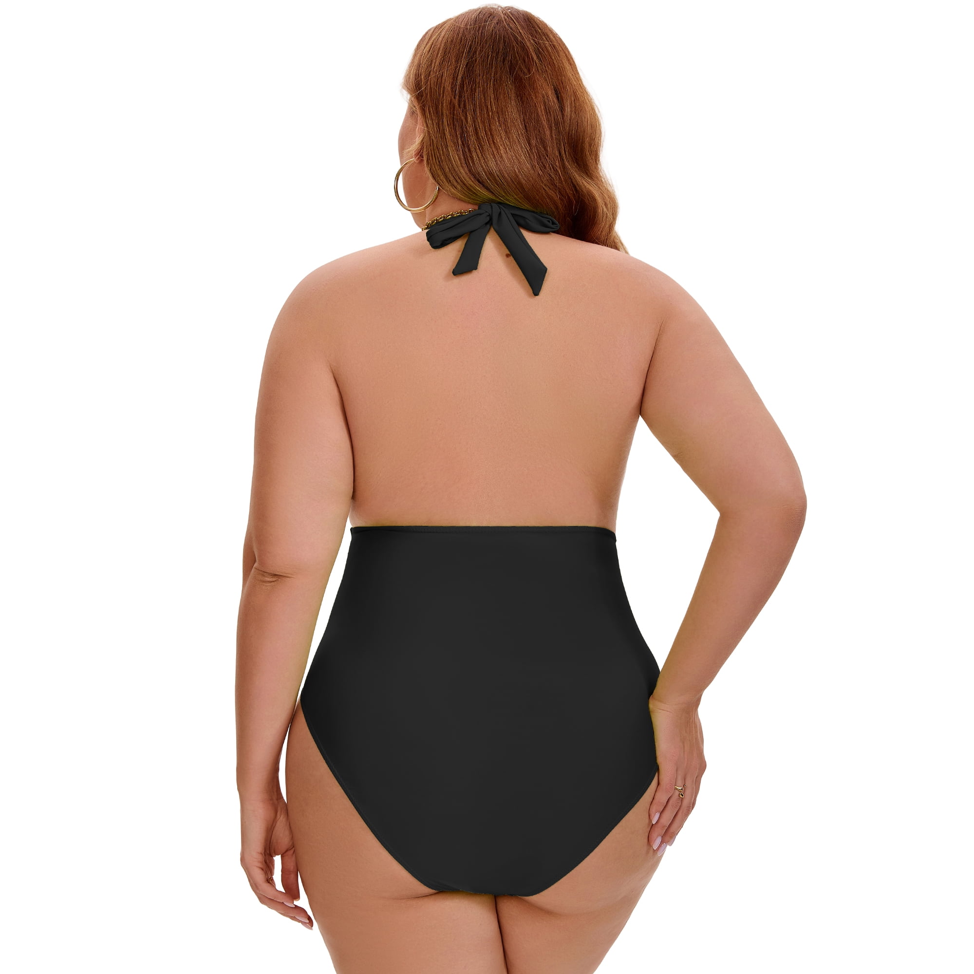 DARING DIVA Women's Plus 1 Piece Halter Tummy Control Swimwear 1X Black