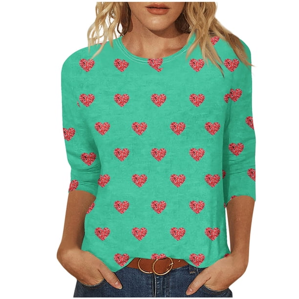 Camisetas Casuales de las Mujeres 3/4 Manga Cuello Redondo Impreso Blusa Imitación Estante Tela, Camiseta de Moda Superior para el Hogar Diario Y Desgaste Casual Todo el Año