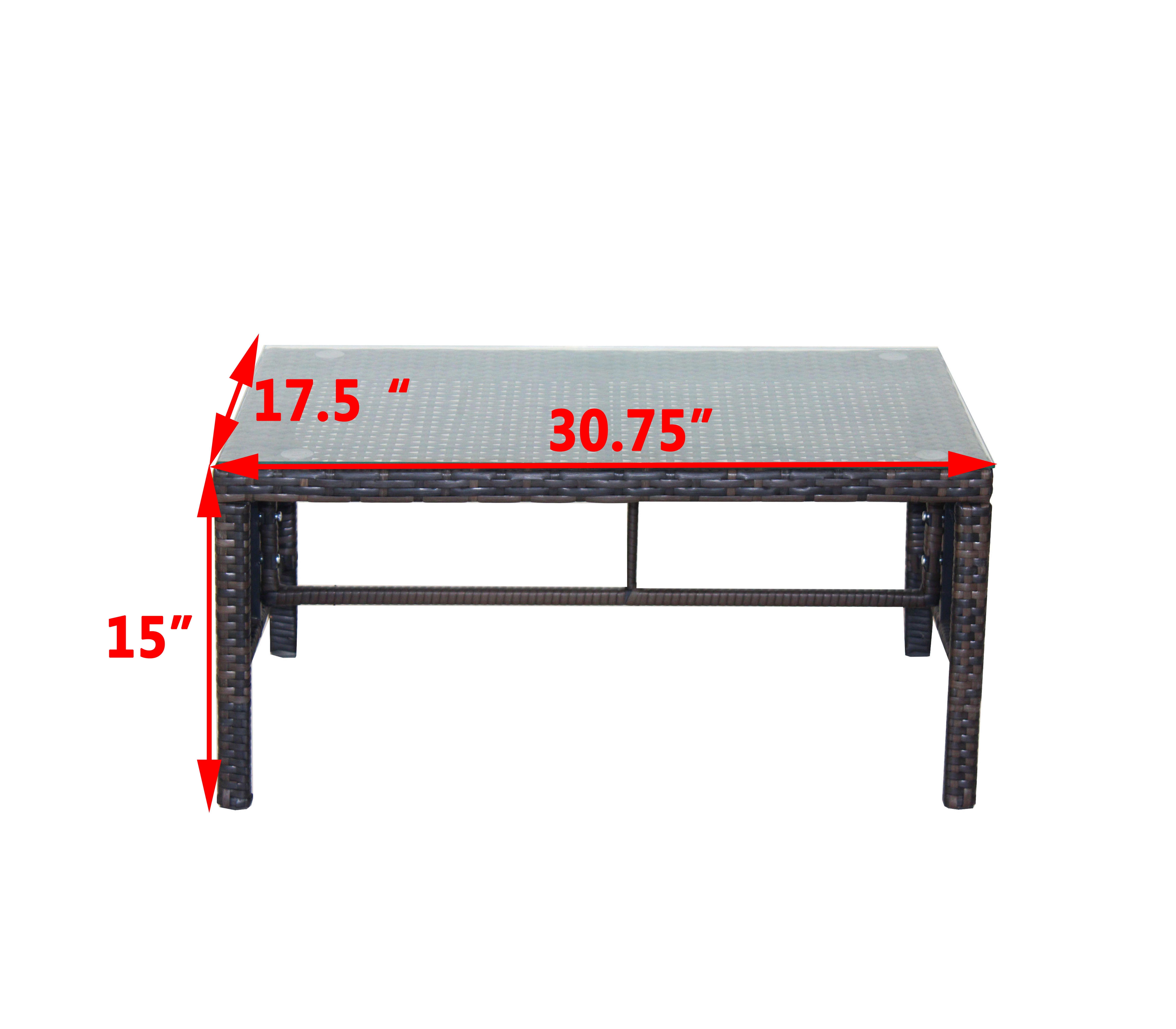 Tempered Glass Top Patio Coffee Table for Garden Backyard Deck Balcony Outdoor Leisure Living Space, Brown
