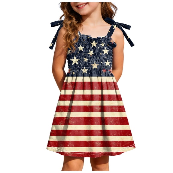 Nwiuh Little Girls Independence Day American Flag Sundress Summer Patriotic Outfit for Kids (Wine, 4-5 Years)