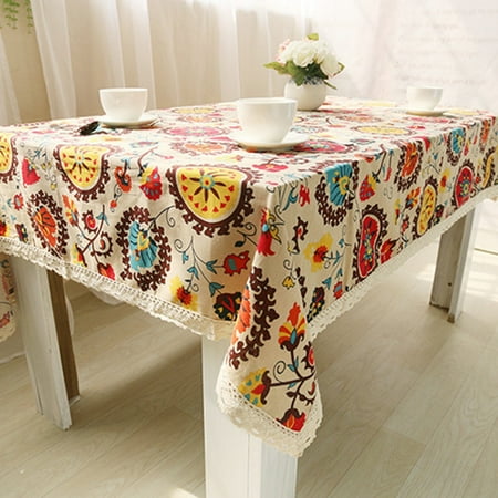 

Hotian Boho Patchwork Floral Lace Trim Decorative Linen Fall Tablecloth for Rectangle Tables 63 x 55 /160cm x 140cm