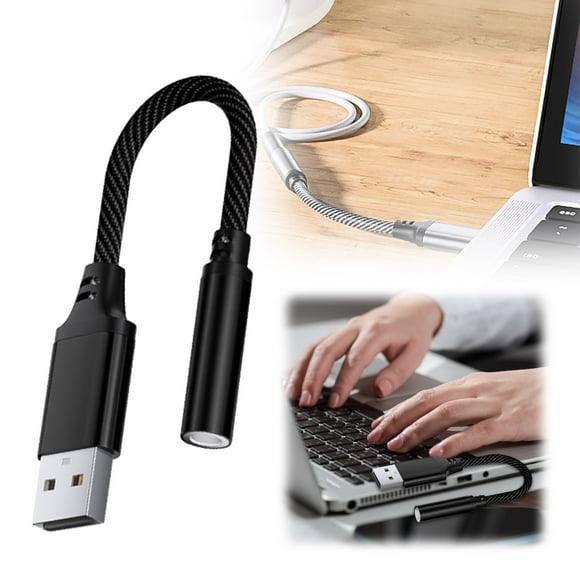 Adaptador de audio de USB a 3,5 mm - Carcasa de aluminio, Plug-and-Play - para iPhone/PC, HiFi estéreo, micrófono/altavoces externos, bajo nivel de ruido