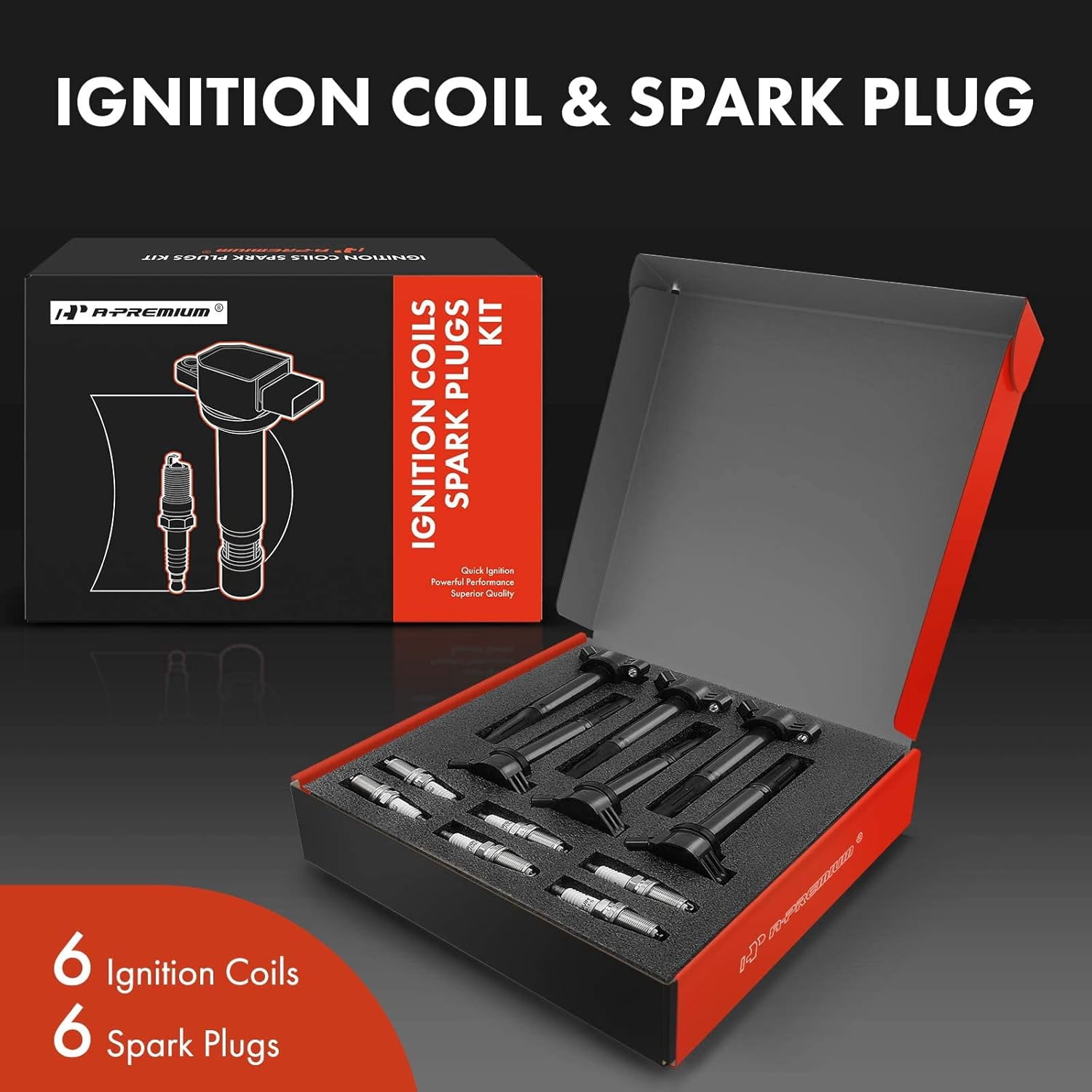 A-Premium Set of 6 Ignition Coil Pack and Iridium Spark Plugs Compatible with Toyota Camry 2010-2017, Tundra 2013-2014, Highlander 2009-2016, V6 3.5L 4.0L
