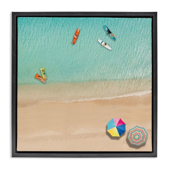Stupell Industries Coastal Beachgoers Aerial View Black Floating Frame Canvas Art, 18 x 18, by Katrina Craven