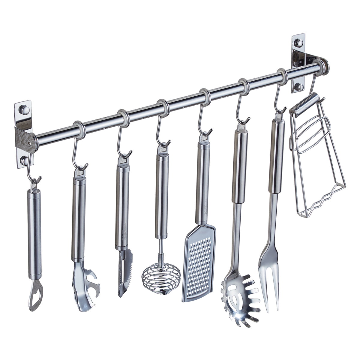 2 x Wall Mounted Kitchen Utensil Holder Tool Hanging Rail Organiser Rack 6 Hooks 