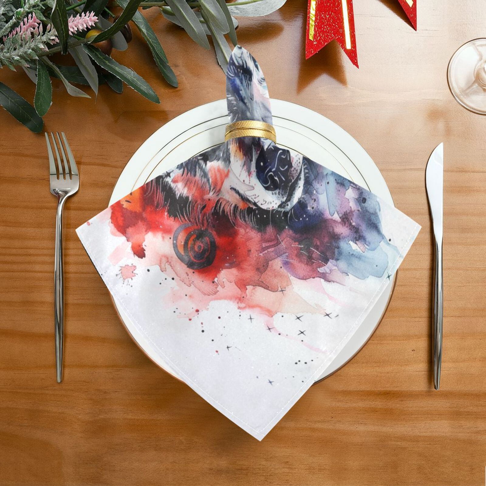 JSTEL Wolf Head Yingyang Cloth Napkins Set of 6, 20x20 Inch Washable and Reusable Napkin for Decoupage Dinner Party Everyday Use