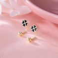 thumbnail image 3 of Solid 925 Sterling Silver Clover Flower Half Hoop Earrings for Women Teens Black Clover Hoop Earrings Huggie Shamrock Earrings, 3 of 6