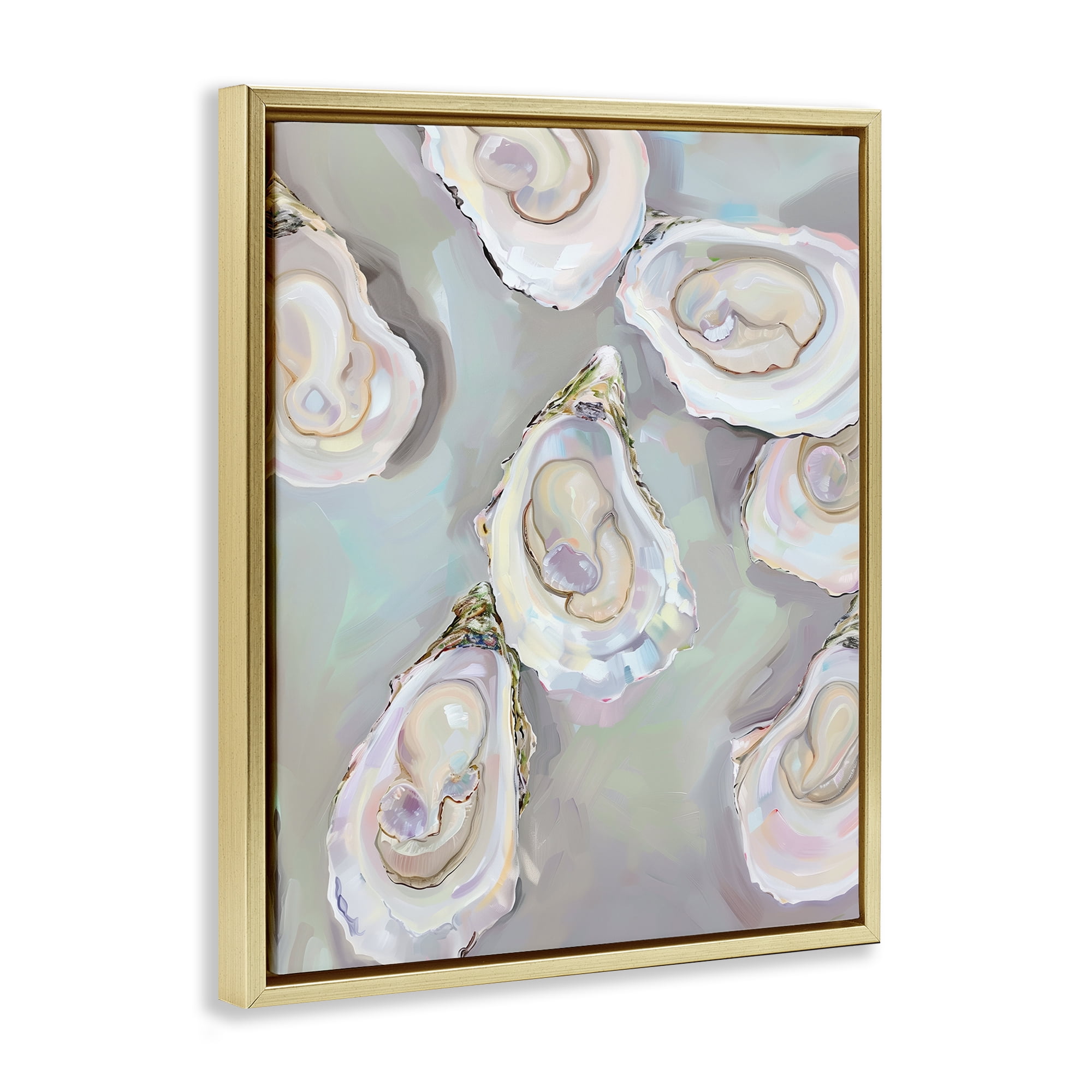 Stupell Industries Pastel Oysters Still Life Food & Beverage Painting Gold Floater Framed Canvas Art Print Wall Art, 17 x 21