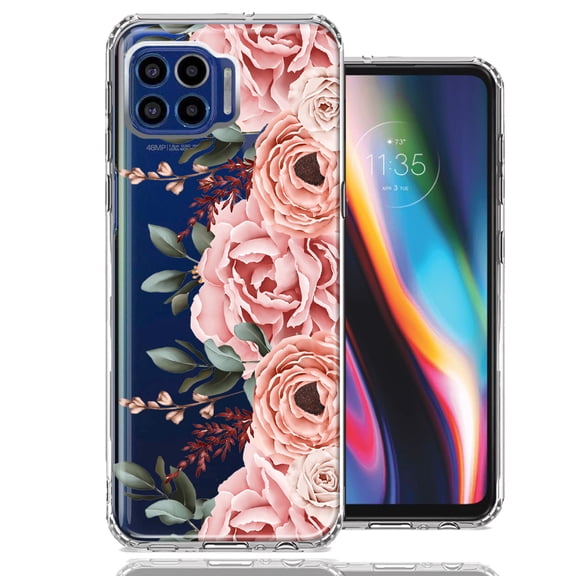 MUNDAZE Case For Motorola One 5G Blush Pink Peach Spring Flowers Peony Rose Phone Cover