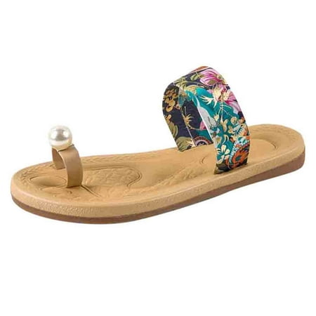 

zttd spring and summer pearl flower flat heel women sandals slip on beach shoes women s slipper a