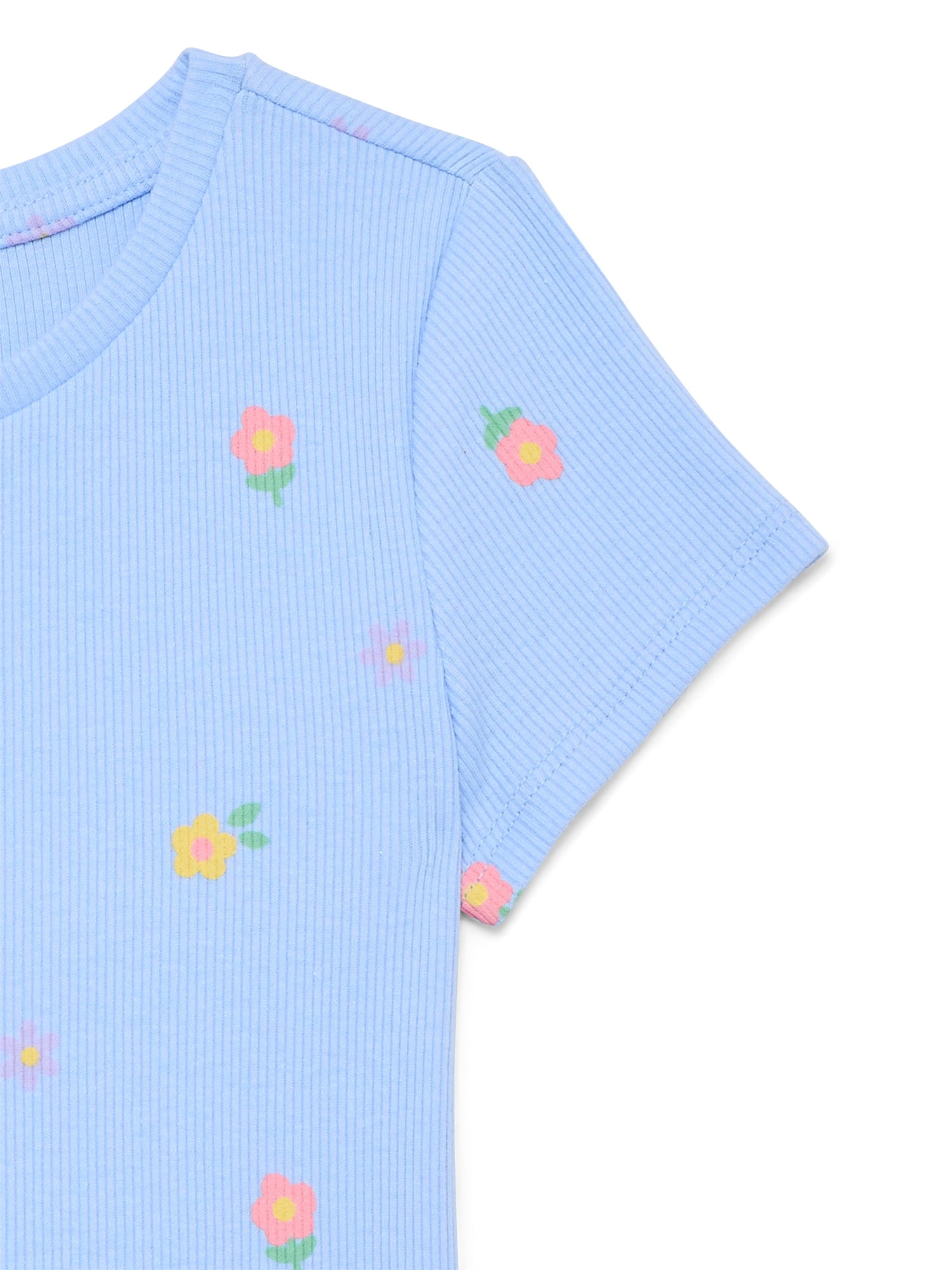 Wonder Nation Girls Printed Rib Tee with Short Sleeves, Sizes 4-10