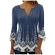 thumbnail image 2 of ICHUANYI ClearanceFashion Women's Summer V-Neck 3/4 Sleeve Print Casual T-shirt Blouse(Blue, XXL) ICHUANYI WER20232080503574, 2 of 5
