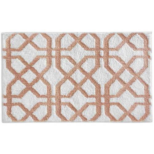 InterDesign Microfiber Trellis Bath Rug, 34" x 21", Stone/White