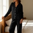 thumbnail image 6 of qafoshin Long Sleeve Pajama Sets for Women Lapel Button Down Tops and Long Pant Two Piece Matching Set Soft Sleepwear, 6 of 7
