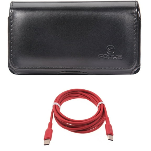 Case Belt Clip w Red 6ft Long Cable for Samsung Galaxy S22,S21,S20 - Leather Swivel Holster, USB-C to Type-C PD Fast Charger Cord Combo