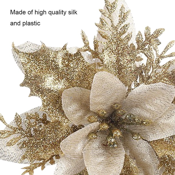 10 Uds flores artificiales de Poinsettia 15cm divertidas y creativas para decoración de árbol de Navidad