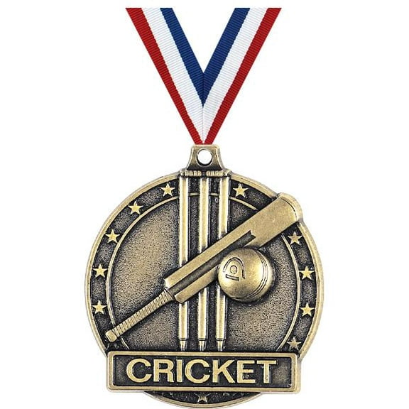Cricket Medals, 2" Gold Diecast Cricket Medal Award 10 Pack