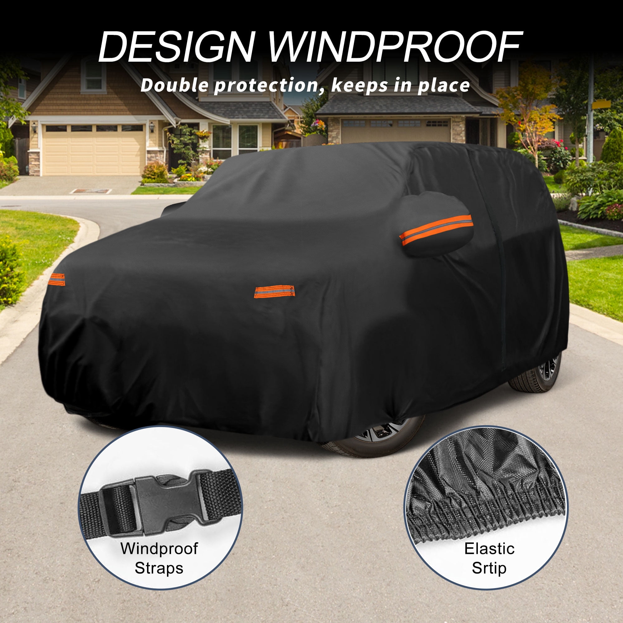 Unique Bargains Car Cover 210D-PU Oxford Outdoor Full Car Cover Waterproof Windproof Black for Lincoln Nautilus