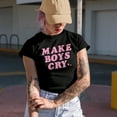 thumbnail image 2 of Make Boys Cry, Pink Text Girl Quote, Sassy Girls Merch Gift, Military Green T-Shirt, Large, 2 of 5
