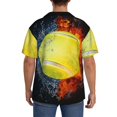 thumbnail image 3 of Balery Tennis Ball In Fire And Water Camisa Casual de Manga Corta con Botones para Hombre, Texturizada, Estilo Cubano, para Playa, Verano-Large, 3 of 5