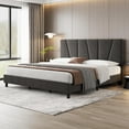 thumbnail image 1 of King Size Bed Frame with Adjustable Headboard, Linen Upholstered Platform Bed Frame with Wooden Slats Support, No Box Spring Needed, Noise-Free & Easy Assembly, Dark Gray, 1 of 7