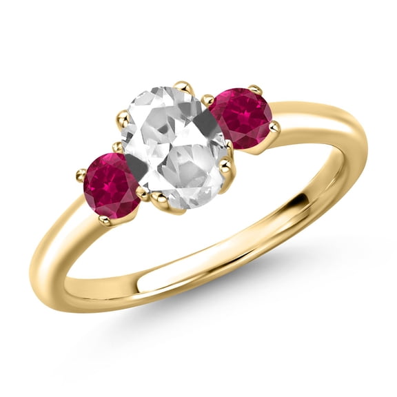 Gem Stone King 10K Yellow Gold White Created Sapphire and Red Created Ruby Engagement Ring for Women | 1.50 Cttw | Oval 7X5MM | Gemstone September Birthstone | Size 9