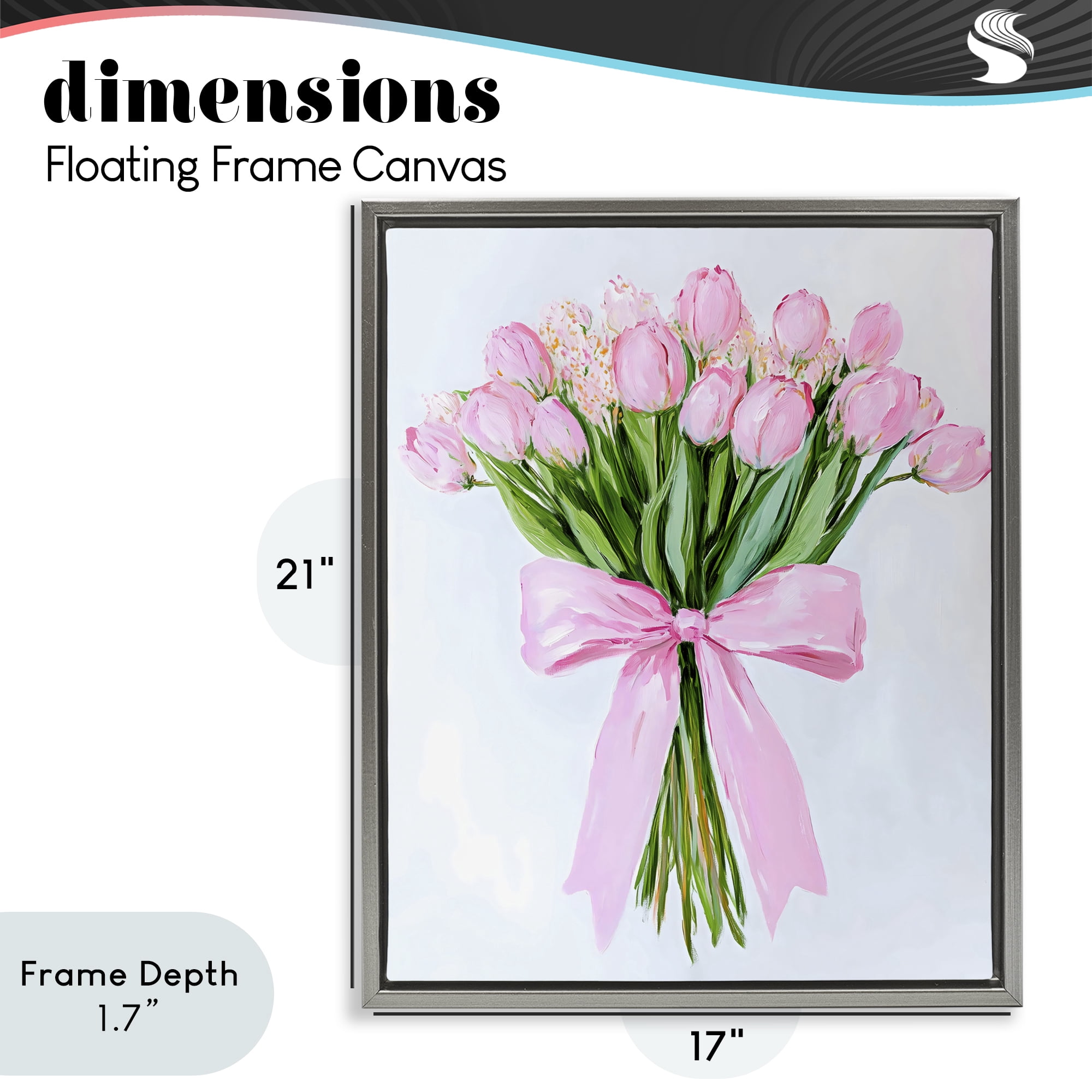 Stupell Industries Soft Pink Tulips with Ribbon Gray Framed Floater Canvas Wall Art, design by The Prints Vibe